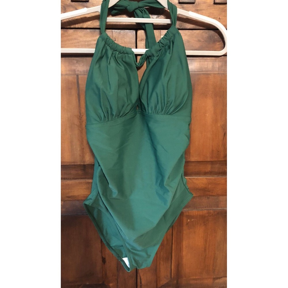 Maternity One-Piece Swimsuit Small, V-Neck Halter, Emerald Green